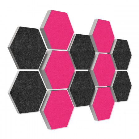 12 Absorber Wabenform aus Basotect ® G+ / Colore  BigPack / je 4 Stück 30/50/70mm Fuchsia + Anthrazit