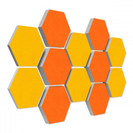 12 honeycomb absorbers made of Basotect ® G+ / Colore BigPack / 4 each 300 x 300 x 30/50/70mm Orange + Sunny Yellow