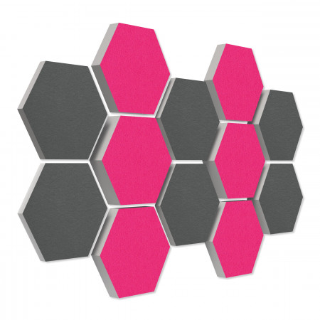 12 Absorber Wabenform aus Basotect ® G+ / Colore  BigPack / je 4 Stück 30/50/70mm Fuchsia + Granitgrau