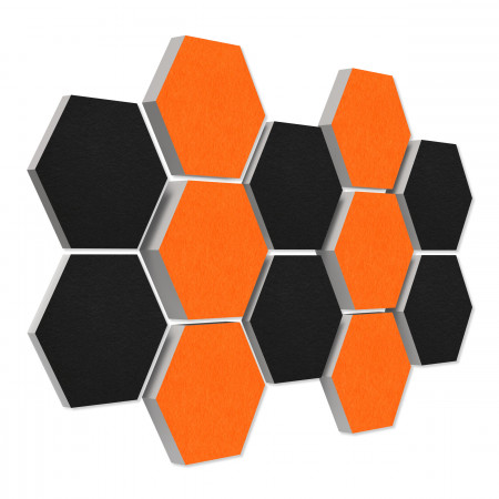 12 honeycomb absorbers made of Basotect ® G+ / Colore BigPack / 4 each 300 x 300 x 30/50/70mm Orange + Black