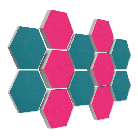 12 Absorber Wabenform aus Basotect ® G+ / Colore  BigPack / je 4 Stück 30/50/70mm Fuchsia + Petrol