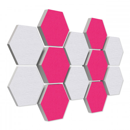 12 Absorber Wabenform aus Basotect ® G+ / Colore  BigPack / je 4 Stück 30/50/70mm Fuchsia + Weiß