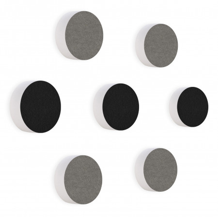 7 Acoustic sound absorbers made of Basotect ® G+ / Circular Colore-Set Granite Grey + Black