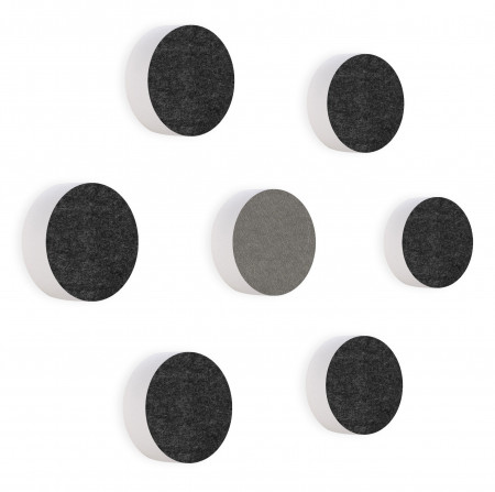 7 Acoustic sound absorbers made of Basotect ® G+ / Circular Colore-Set Anthracite + Granite Grey