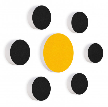 7 Acoustic sound absorbers made of Basotect ® G+ / Circular Colore-Set black + sunny yellow