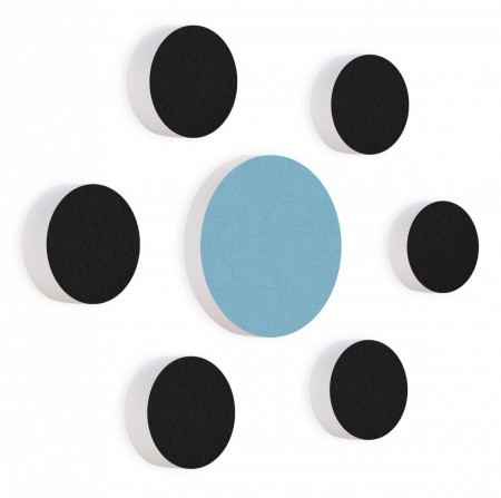 7 Akustik Schallabsorber aus Basotect ® G+ / Kreis Colore-Set Schwarz + Hellblau