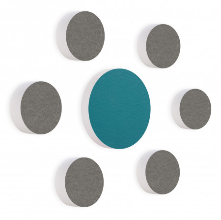 7 Akustik Schallabsorber aus Basotect ® G+ / Kreis Colore-Set Granitgrau + Petrol