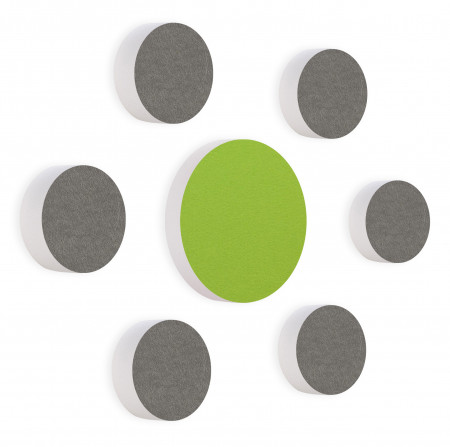 7 Akustik Schallabsorber aus Basotect ® G+ / Kreis Colore-Set Granitgrau + Hellgrün