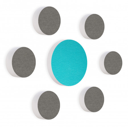 7 Acoustic sound absorbers made of Basotect ® G+ / Circular Colore-Set granite grey - turcuoise