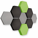 Edition &quote;LOFT&quote; Honeycomb - 9 Absorber aus Basotect ® - Farbe: Platinum + Anthracite + Lime
