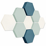 Edition &quote;LOFT&quote; Honeycomb - 9 absorbers made of Basotect ® - Colour: Snow + Aqua + Maritim
