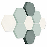 Edition &quote;LOFT&quote; Honeycomb - 9 absorbers made of Basotect ® - Colour: Snow + Aqua + Denim