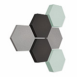 Edition &quote;LOFT&quote; Honeycomb - 6 absorbers made of Basotect ® - Colour: Platinum + Anthracite + Aqua