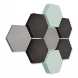Edition &quote;LOFT&quote; Honeycomb - 8 absorbers made of Basotect ® - Colour: Platinum + Anthracite + Aqua