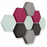 Edition &quote;LOFT&quote; Honeycomb - 9 absorbers made of Basotect ® - Colour: Aqua + Anthracite + Crimson + Platinum