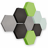 Edition &quote;LOFT&quote; Honeycomb - 9 absorbers made of Basotect ® - Colour: Platinum + Anthracite + Lime + Aqua