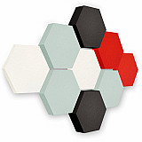 Edition &quote;LOFT&quote; Honeycomb - 9 Absorber aus Basotect ® - Farbe: Snow + Aqua + Anthracite + Red Pepper