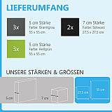 Sound absorber set made of Basotect G+ with acoustic fleece, 8 square absorber elements as wall mural