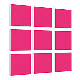 Wall object squares 9 pieces sound insulation, FUCHSIA - sound absorber - elements made of Basotect ® G+