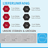 6 Absorber Wabenform aus Basotect ® G+ / &quote;Colore&quote; BORDEAUX + ANTHRAZIT / je 2 Stück 300 x 300 x 30/50/70mm