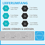 6 honeycomb absorbers made of Basotect ® G+ / &quote;Colore&quote; ANTHRACITE + TURQUOISE/ 2 each 300 x 300 x 30/50/70mm