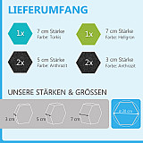 6 Absorber Wabenform aus Basotect ® G+ / &quote;Colore&quote; diverse Farben / je 2 Stück 300 x 300 x 30/50/70mm