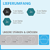 6 honeycomb absorbers made of Basotect ® G+ / &quote;Colore&quote; PETROL + ANTHRACITE/ 2 each 300 x 300 x 30/50/70mm