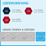 6 honeycomb absorbers made of Basotect ® G+ / &quote;Colore&quote; BORDEAUX + NIGHT BLUE/ 2 each 300 x 300 x 30/50/70mm
