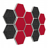 12 honeycomb absorbers made of Basotect ® G+ / &quote;Colore&quote; BigPack / 4 each 300 x 300 x 30/50/70mm Anthracite + Bordeaux