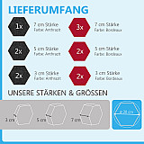 12 honeycomb absorbers made of Basotect ® G+ / &quote;Colore&quote; BigPack / 4 each 300 x 300 x 30/50/70mm Anthracite + Bordeaux