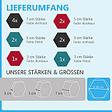 12 honeycomb absorbers made of Basotect ® G+ / &quote;Colore&quote; Multicolor 02 BigPack / 4 each 300 x 300 x 30/50/70mm