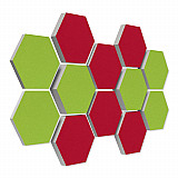 12 honeycomb absorbers made of Basotect ® G+ / &quote;Colore&quote; BigPack / 4 each 300 x 300 x 30/50/70mm light green + bordeaux