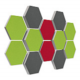 12 honeycomb absorbers made of Basotect ® G+ / &quote;Colore&quote; Multicolor 03 BigPack / 4 each 300 x 300 x 30/50/70mm