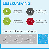 12 honeycomb absorbers made of Basotect ® G+ / &quote;Colore&quote; Multicolor 03 BigPack / 4 each 300 x 300 x 30/50/70mm