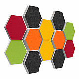 12 honeycomb absorbers made of Basotect ® G+ / &quote;Colore&quote; Multicolor 04 BigPack / 4 each 300 x 300 x 30/50/70mm