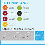 12 honeycomb absorbers made of Basotect ® G+ / &quote;Colore&quote; Multicolor 04 BigPack / 4 each 300 x 300 x 30/50/70mm