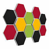 12 honeycomb absorbers made of Basotect ® G+ / &quote;Colore&quote; Multicolor 05 BigPack / 4 each 300 x 300 x 30/50/70mm