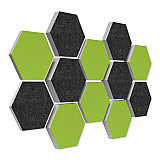 12 Absorber Wabenform aus Basotect ® G+ / &quote;Colore&quote; BigPack / je 4 Stück 30/50/70mm Hellgrün + Anthrazit