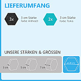 6 Absorber Wabenform aus Basotect ® G+ je 300 x 300 x 30mm &quote;Colore&quote; ANTHRAZIT und TÜRKIS