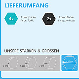 6 Absorber Wabenform aus Basotect ® G+ je 300 x 300 x 30mm &quote;Colore&quote; TÜRKIS und ANTHRAZIT