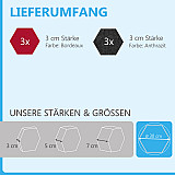 6 Absorber Wabenform aus Basotect ® G+ je 300 x 300 x 30mm &quote;Colore&quote; ANTHRAZIT und BORDEAUX