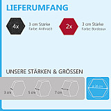 6 Absorber Wabenform aus Basotect ® G+ je 300 x 300 x 30mm &quote;Colore&quote; ANTHRAZIT und BORDEAUX