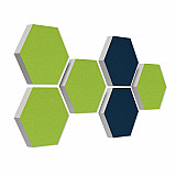 6 absorbers honeycomb form made of Basotect ® G+ each 300 x 300 x 30mm &quote;Colore&quote; LIGHT GREEN and DARK BLUE