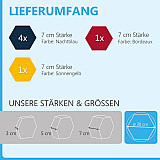 6 Absorber Wabenform aus Basotect ® G+ je 300 x 300 x 70mm &quote;Colore&quote; NACHTBLAU, SONNENGELB und BORDEAUX