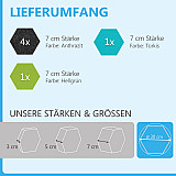 6 Absorber Wabenform aus Basotect ® G+ je 300 x 300 x 70mm &quote;Colore&quote; ANTHRAZIT, HELLGRÜN und TÜRKIS