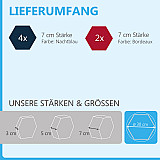 6 Absorber Wabenform aus Basotect ® G+ je 300 x 300 x 70mm &quote;Colore&quote; NACHTBLAU und BORDEAUX