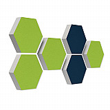 6 absorbers honeycomb form made of Basotect ® G+ each 300 x 300 x 70mm &quote;Colore&quote; LIGHT GREEN and DARK BLUE