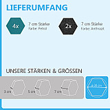6 Absorber Wabenform aus Basotect ® G+ je 300 x 300 x 70mm &quote;Colore&quote; PETROL und ANTHRAZIT