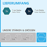 6 absorbers honeycomb form made of Basotect ® G+ each 300 x 300 x 70mm &quote;Colore&quote; PETROL and DARK BLUE