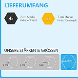 6 absorbers honeycomb form made of Basotect ® G+ each 300 x 300 x 70mm &quote;Colore&quote; ANTHRACITE and SUNNY YELLOW